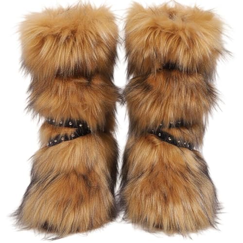 Brxmpn Bottes De Neige Fourrées (1 Paire), Bottes De Neige en Fausse Fourrure Montantes pour Femmes Hommes, Idéales pour Les Temps Froids, L'extérieur...
