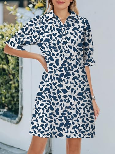 Image of FENSACE Womens Casual Shirt Dress Ruffle Sleeve Button Down Shift Summer Dresses with Pockets