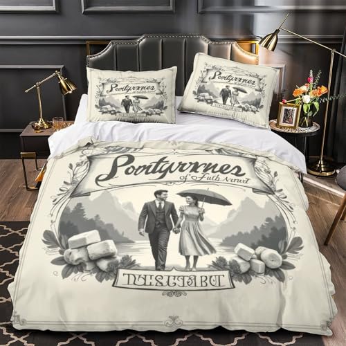 JQKZXNHPDR Vintage Couple Housse de Couette 3D Imprimée Microfibre 3 Pièces Taie Ultra Douce Romantic Parure de Lit Respirante Hypoallergique for Hommes...