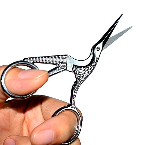 Small Sewing Scissors 4.5 Inches, Fancy Stork Scissors Stainless Steel Sharp Tip Scissors Silver All Purpose For Crafting Artwork Threading Needlework Cutting Supplies Accessories #TOP5