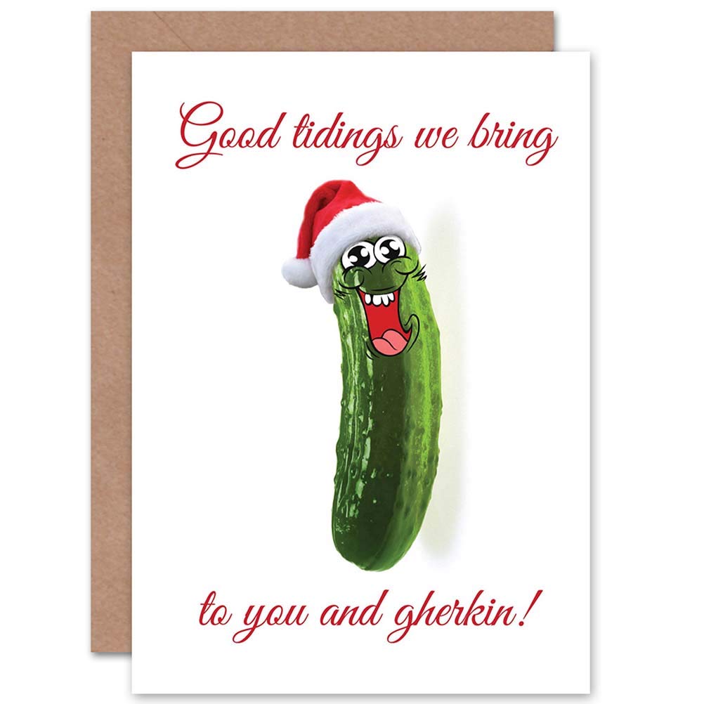 Wee Blue Coo CARD CHRISTMAS XMAS MERRY GOOD TIDINGS GHERKIN PRESENT GIFT