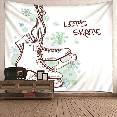 Tapiz pared con patines de hielo KnSam de poliéster blanco lavable de 150x150 cm