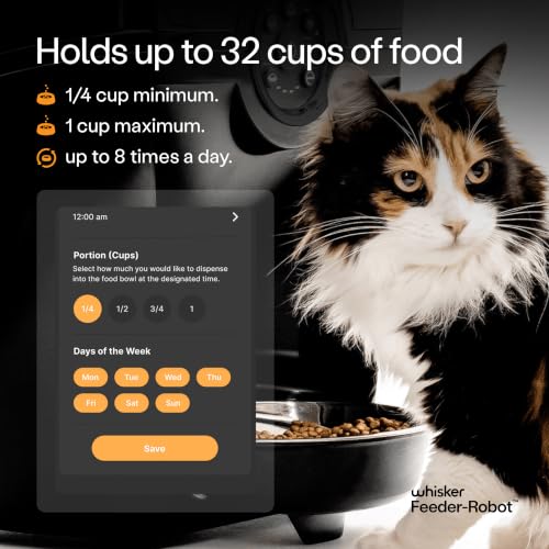 Image of Whisker Feeder-Robot, Black with Smoke-Grey Hopper | Smart, Automatic Pet Feeder, Feed Your Cat or Dog from Anywhere, Designed & Assembled in USA