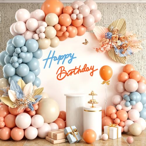 Image of TONIFUL Happy Birthday Sign for Backdrop - Orange Blue Felt Banner - Includes Dot Glue - Perfect for Birthday Party Backdrop,Wall Decr,Balloon Arch,Photo Background