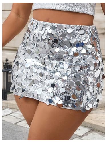 MakeMeChic Women's Plus Size Mini Skirt Sparkly Sequin Summer Party Y2K Short Skirts3