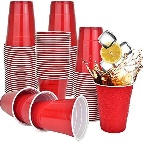 Epished Super Sturdy 100 Pcs (16 oz) Large Red Plastic Cups Disposable & Recyclable - Odorless & Shatter Proof Easy Separable Red Party Cups - Party Hard w/ Red Solo Cups Made of Durable PP Material