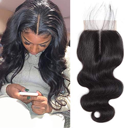 Amberhair Lace Clousre Human Hair Body Wave 8A Brazilian Virgin Remy Hair 3.5x4 Middle Part Closure With Baby Hair 130% Density Natural Color 12inch
