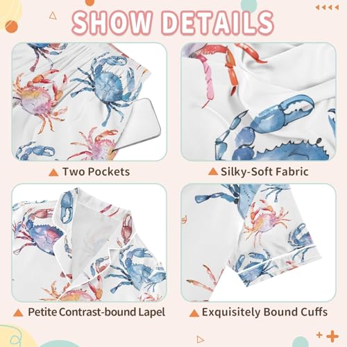 senya Colors Crabs A Satin Summer Pajama Sets Silk Short Sleeve Button Down Sleepwear3