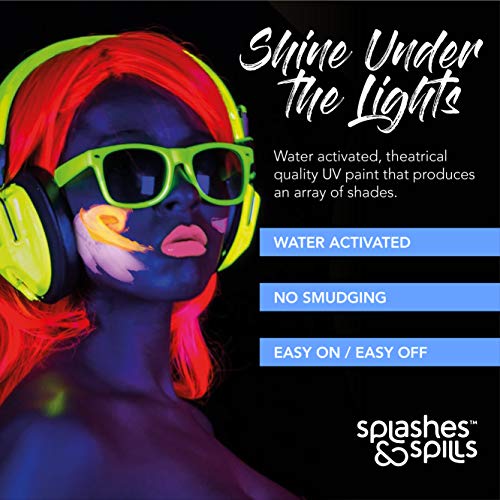 Water Activated Uv Black Light Face And Body Paint - 6 Color Pack - Costume, Halloween And Club Makeup - Safe For All Skin Types - Easy On And Off - 18G Cakes - By Splashes & Spills #TOP1