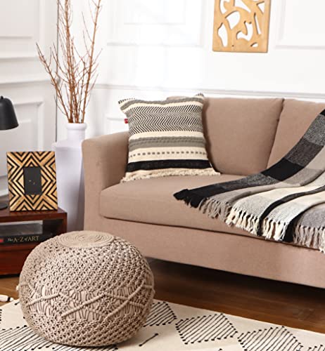 Redearth Handmade Boho Throw Pillow Covers - Bohemian Chic Farmhouse Style - Accent Woven Indoor And Outdoor Pillow Cushion Cases For Couch - Bed - Chair - Sofa - Bench – Set Of 2 - 18"X18" - Natural #TOP6