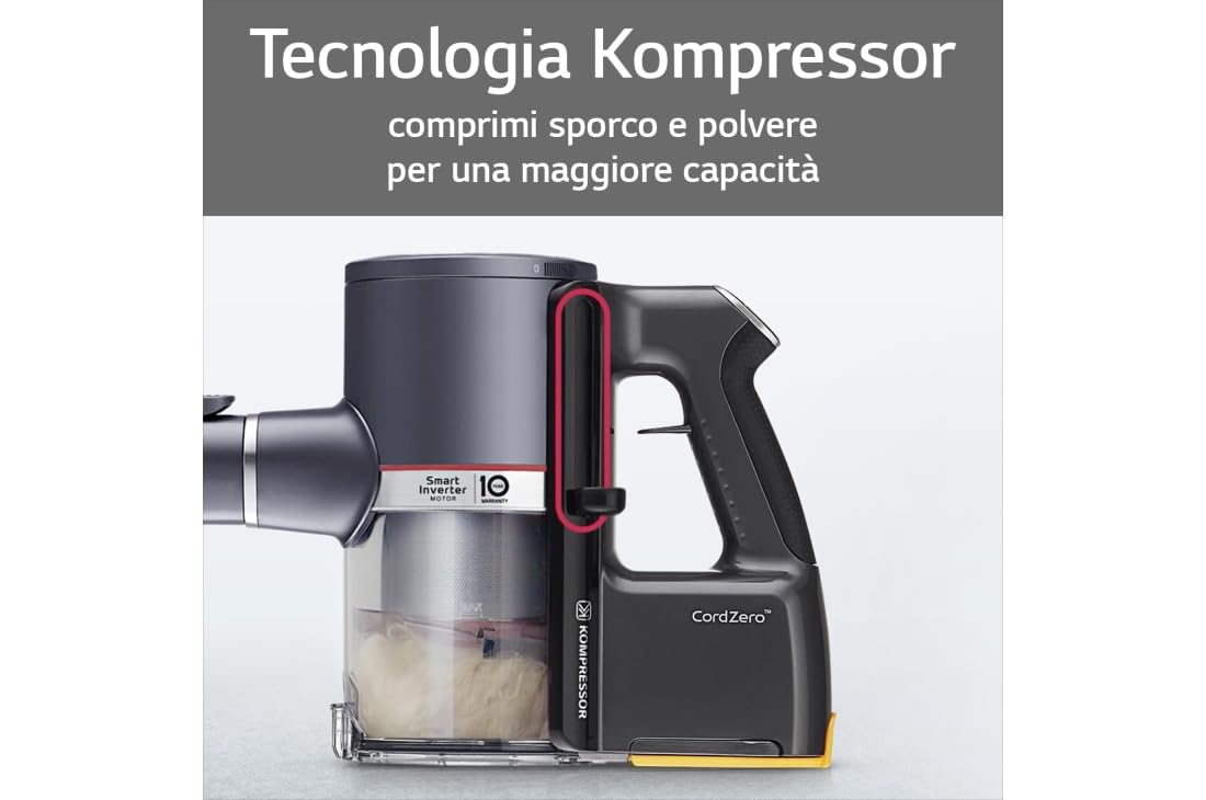 LG CordZero A9K-PRO1G Aspirapolvere Senza Fili Potente 200W, Autonomia 120 Minuti, con Wi-Fi, 3 Spazzole e 4 Accessori, Scopa Elettrica con Tubo Telescopico e 2 Batterie Ricaricabili