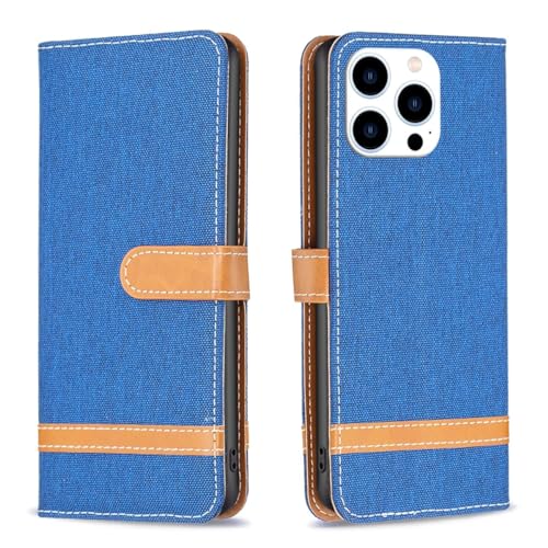 Étui pour iPhone 15 Pro König Design à rabat finition chic bleu roi