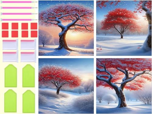 Broderie Diamant Point de Croix grand format 90x90cm motif arbre de neige