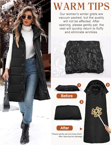 Yusongirl Long Puffer Vest Women Quilted Down Jackets Sleeveless Puffy Vest Zip Up Winter Coats Fall Outerwear4