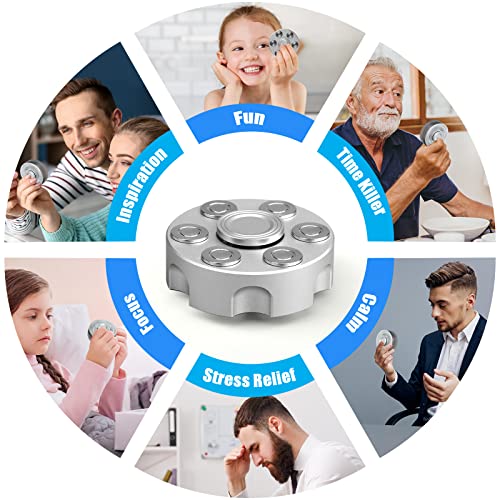 Image of Fidget Spinner Toy for Adults Kids, Sliver Alloy Fidget Block Cube for Stress Relief, Detachable Self-Balancing Rotating Counterweight, Sensory Spinning Gyro Desk Toy Gift for Teen Boy