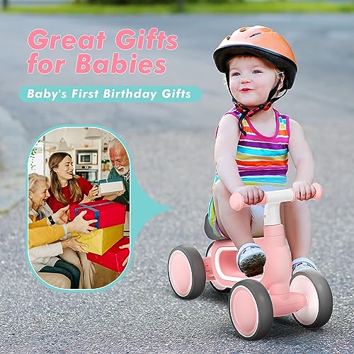 Dramation HMUSTG008PK Baby Balance Bike For 1 Year Old Girls Gifts, 10-18 Months No Pedal Toddler Balance Bike With 4 Silence Wheels, 1St Birthday Gift, Ride On Toys thumb #1