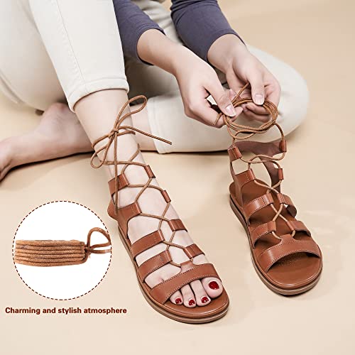 Image of HARENCE Summer Flat Sandals for Women: Comfortable Strappy Cross Lace Up Gladiator Flats Shoes Dressy Casual Non Slip Walking Sandal