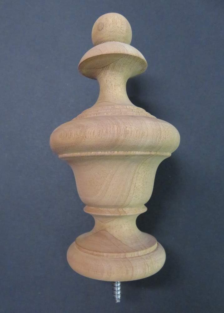 Large Wood Urn Style Finial. Oak Maple Cherry Mahogany 6 1/4 H x 3 1/4 W x 2 1/4 Base. #29 (Hard Maple)