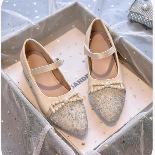 Girls Low Heel Glitter Sequin Princess Dress Shoes Pearl Mary Jane Pumps Wedding Party2