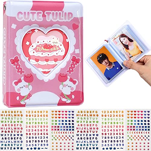 RUNRAYAY Mini álbum de Fotos de 3 Pulgadas KPOP Photocard Holder con 6 Hojas de Pegatinas Kawaii, KPOP Album Cake Love Heart Hollow Photocard Binder Book para coleccionar Fotos, 40 Bolsillos Cover