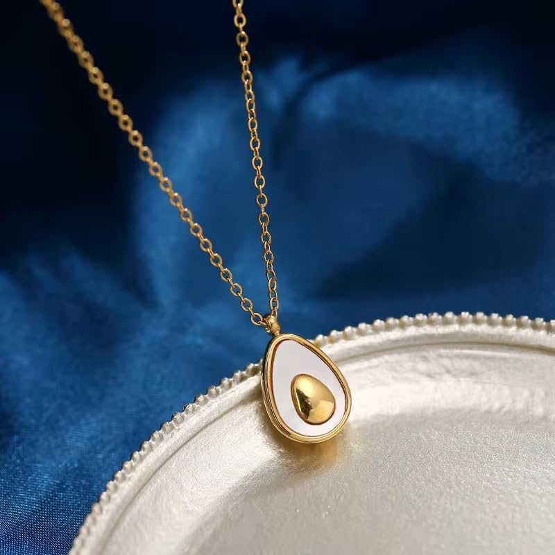 18K Yellow Gold Plated Stainless Steel Avocado Pendant Necklace With 15.5 inch Cuban Link Women's Jewelry Gift Nickel Free Hypoallergenic Waterproof - Image 5