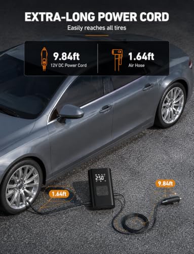 Image of LIVOWALNY Tyre Inflator for Car and Bike, Upto 150 PSI 12V DC Portable Air Compressor Pump with Digital LED Display, Emergency Light & 4 Intelligent Modes, Corded Electric Tyre Air Pump for Car