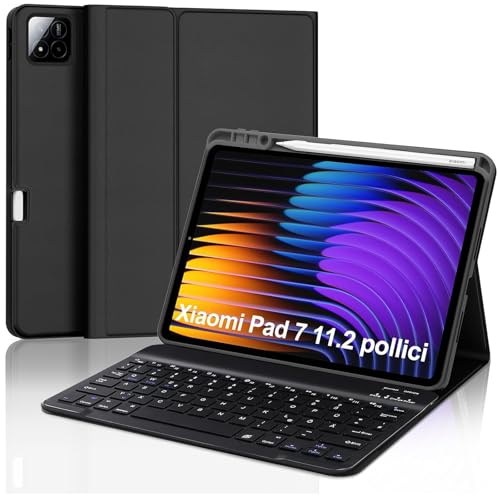Tastatur Hülle für Xiaomi Mi Pad 7/ Mi Pad 7 Pro (11.2 Zoll Modell 2025) - Deutschland QWERTZ Layout Abnehmbare Bluetooth Tastatur Folio Schutzhülle mit Stifthalter für Xiaomi Pad 7/7 Pro Schwarz
