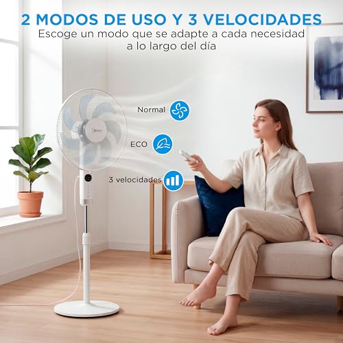 Miniatura 3 de Midea Ventilador De Pie De 3 Velocidades Con Control Remoto - Ventilador Silencioso Con Oscilación 90 - Ventiladores De Pie Con Temporizador, Panel Led, Potente Motor Y Altura Ajustable - Fan