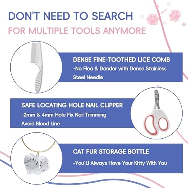 Cat Brushes For Indoor Cats, Cat Shedding Brush With Pet Flea Comb & Pet Nail Clippers, Slicker Brush For Dogs & Rabbit Grooming Kit, Spray Hair Removal Comb With Release Button & Visual Spray, White-yyIC71jF