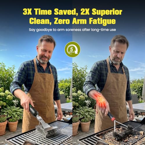 Electric Grill Brush for Outdoor Grill, Cordless Electric BBQ Grill Cleaner with Scraper, Rechargeable Grill Cleaning Stainless Steel Brush, Gift for Dad/Men, Dual Mode (Auto/Manual)
