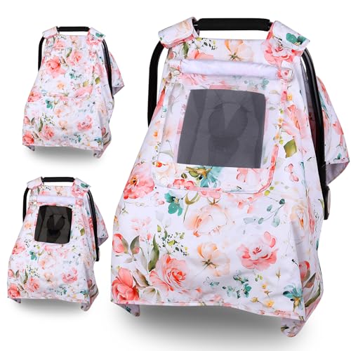 Image of Bnditeu Car Seat Cover Baby, Carseat Covers Baby with 2 Layers Breathable Windows, Windproof Infant Car Seat Cover, Kick-Proof Baby Carrier Cover for Baby Girl Newborn Essentials