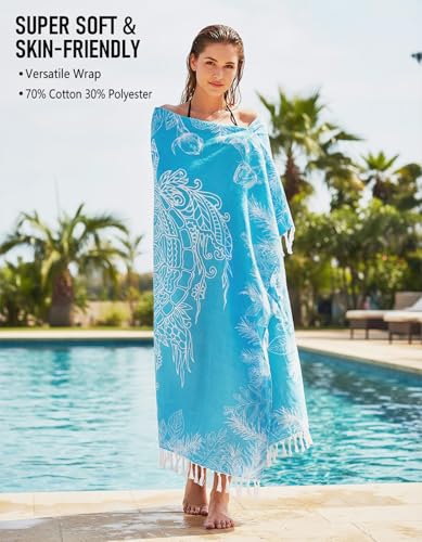 Image of Oversized Turkish Beach Towel Blanket Cotton Giant XL Sandproof Towels Huge Linen XXL Extra Large Big Throw Quilt Blankets for Adults Cloud Travel Camping Glamping Accessories Essentials Turtle
