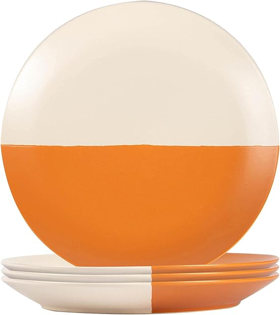 Nicola Spring 4x Burnt Orange 20.5cm Dipped Flecked Stoneware Plates - Microwave Safe Rustic Ceramic Porcelain Kitchen Serving Tableware Dish Set