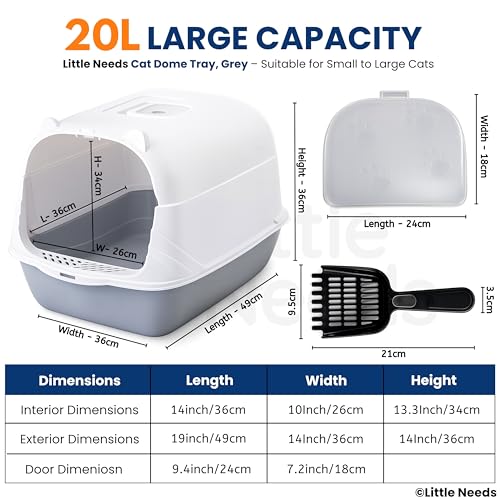 Image of Cat Litter Box with Scooper - (Dome Tray) (49 x 36 x 36 cm) for Small Cats & Kittens | 19 inch Hooded Toilet with Flap Door | Anti-Tracking Design, Spacious Easy-Clean Tray for Indoor Use