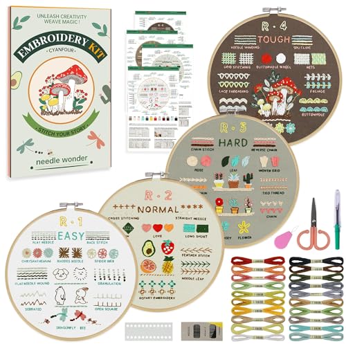 CYANFOUR Embroidery Kit for Beginners, 4 Stages to Learn 38