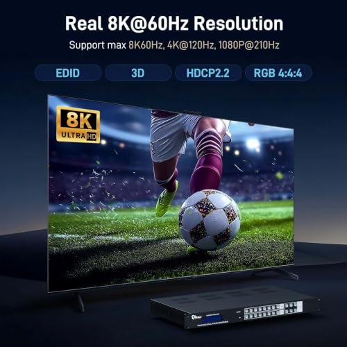 Image of 8K HDMI Matrix 8x8 w /Web GUI, HDMI 2.1 Matrix Switcher Splitter 8K@60Hz 4K@120Hz, 1U Rackmount Video Matrix with Smart EDID, Audio Embed & De-Embed, APP Control