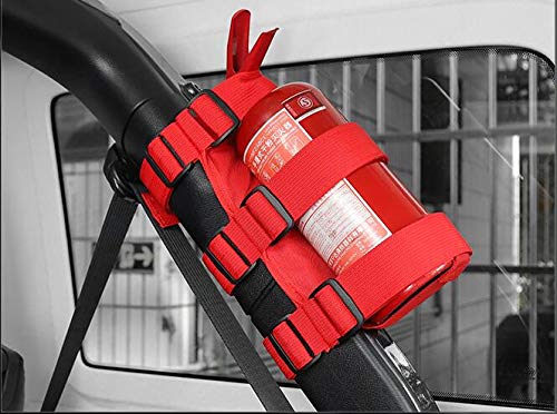 ANCLLO Support Extincteur Réglable Rouge Pour Jeep Wrangler CJ YJ TJ LJ JK JL - Fixation Arceau