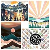 4 Pack Abstract Landscape of Mountain Moon Tree Stamped Cross Stitch Kits - Embroidery Kits for Beginners Adults,11 CT Patterns Dimensions Counted Cross Stitch Kits Arts Craft Kits 12x16inch