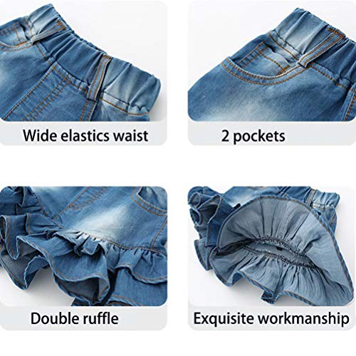 Tibe Pincess Girls Denim Shorts 2 Layers Ruffles Lace Kids Baby Workout And Fashion Skirt Shorts Summer Beach Sports Short Pants Light Blue 2-3T #TOP3