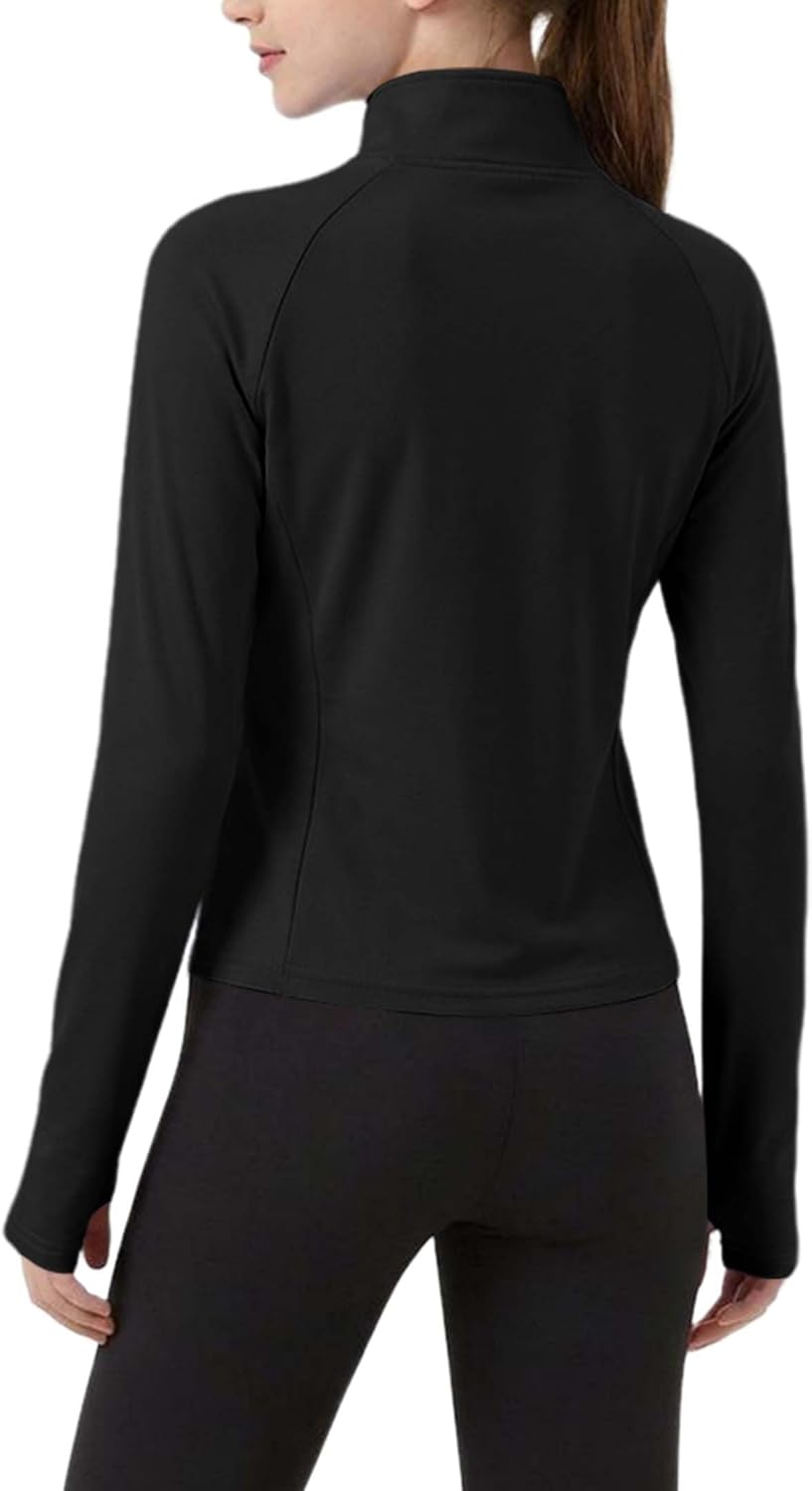 Yesfashion Girl Lightweight Jackets Long Sleeve Half Zip Sun Protection Athletic Shirt with Pockets and Thumholes