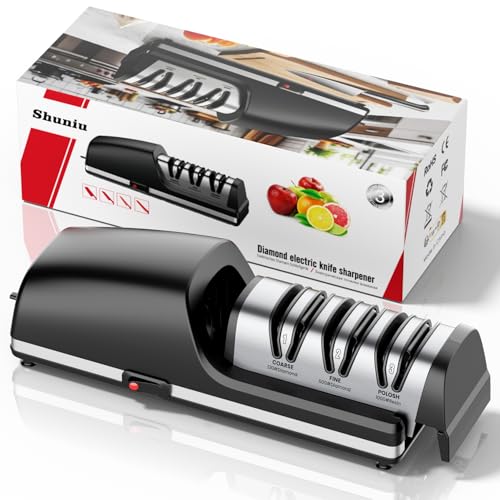 Professioneller Elektrischer Messerschärfer | Austauschbare Schleifköpfe | 100% Diamant-Schleifmittel, Präzisionswinkelführungen, Geeignet für Doppeltem Anschliff & Wellenschliff