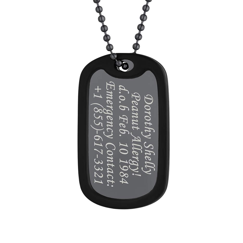 Custom4UPersonalizada Placa Militar Hombre Ejército Chapa Identificativa Acero Inoxidable 316L Collar ID con Nombres Textos Grabados Colgante Rectangular Etiqueta Perro