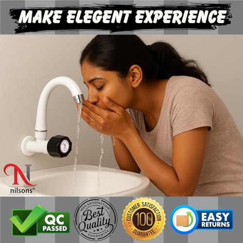 Image of PVC Sink Cock Tap Set | Swan Neck Table Mount Kitchen & Wash Basin Water Faucet | Durable Plastic Build (Pack of 2)