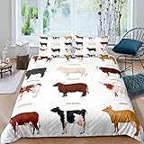 Homemissing Kuhmuster Bettbezug Set Kuhzucht Drucken Bettwäsche Set 200x200cm für Kinder Jungen Einfache Moderne abstrakte Kunst Betten Set Schwarz Weiß Braun Dekor Blau Raumdekor 3St Reißverschluss
