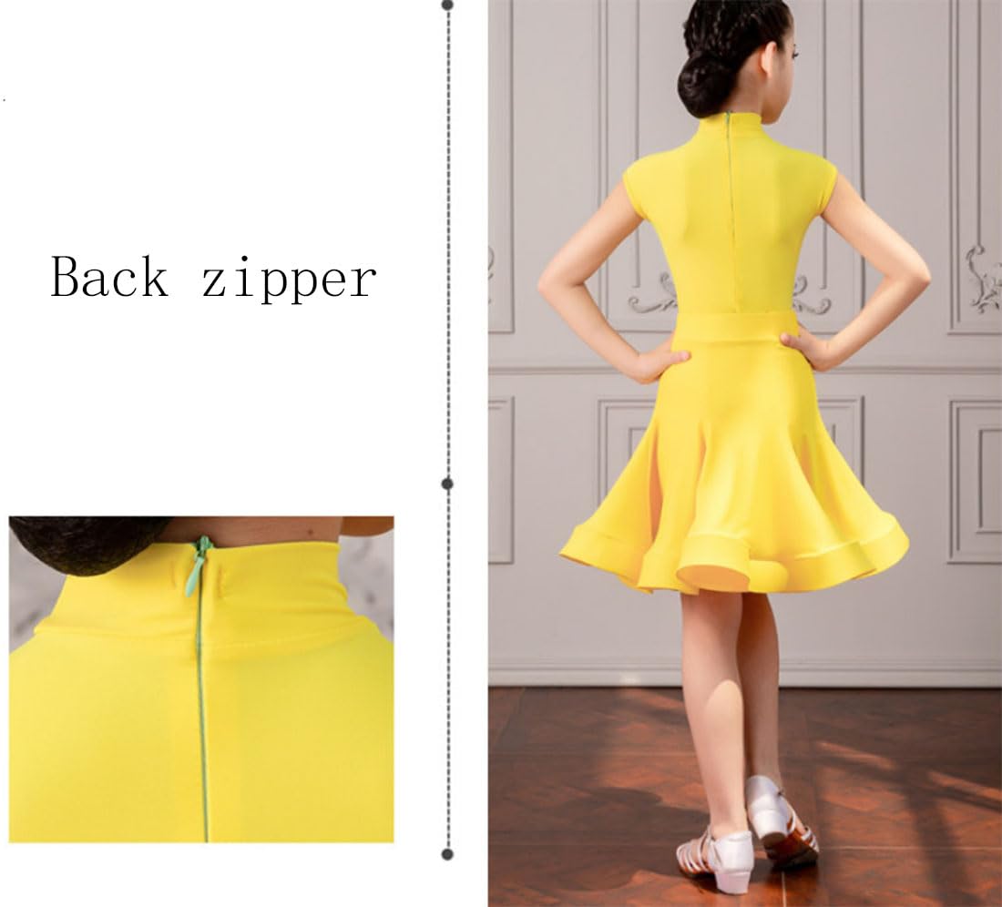 OTMYIGO Vestido de Baile para niñas, Vestidos de Baile de salón para niñas Ropa de Baile de Rumba Samba y Tango Falda de Baile Traje de competición Latina