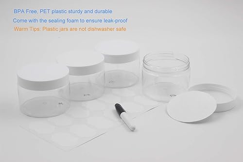 Miniatura 4 de Paquete de 24 tarros de plástico de 10 onzas con tapas, tarros de especias para almacenamiento de alimentos, tarros de almacenamiento de