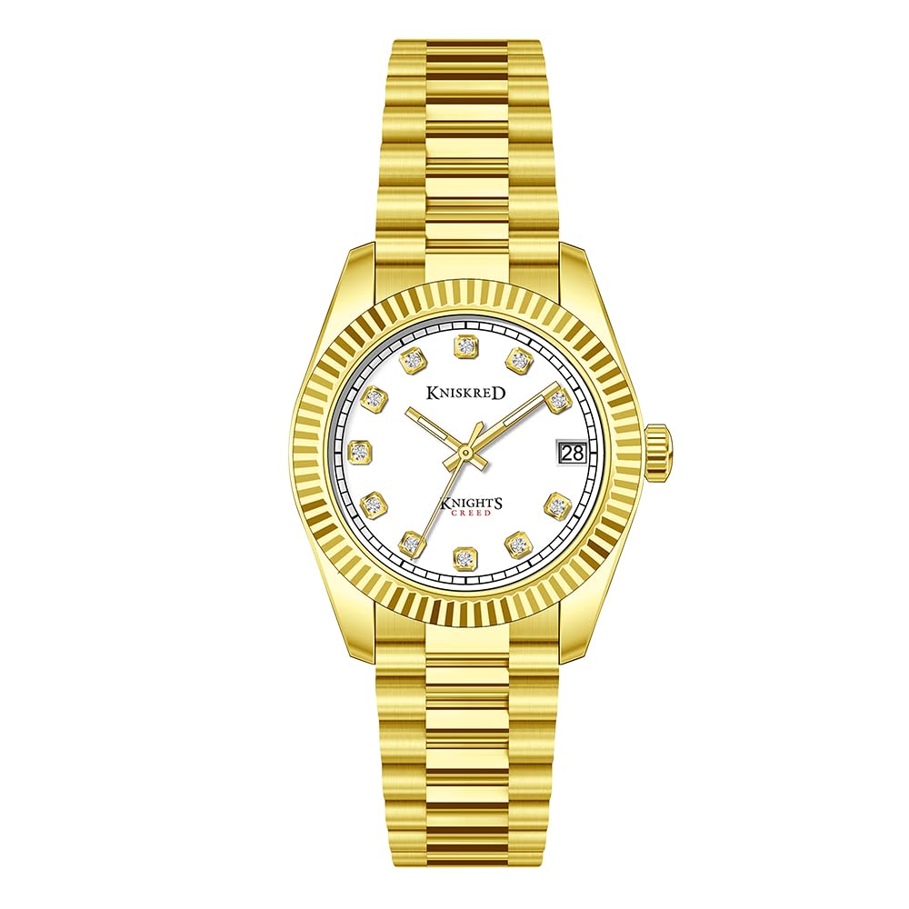 KNISKRED Klassische Armbanduhren für Damen mit Kristall Akzent und Solid Edelstahl Band Damen Kleidung Uhr Wasserdicht