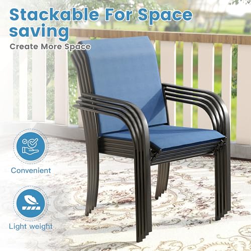 Image of DIFY 2 PCS Patio Dining Chairs, Stackable Outdoor Chairs with Metal Frame for Lawn Garden Backyard, Blue
