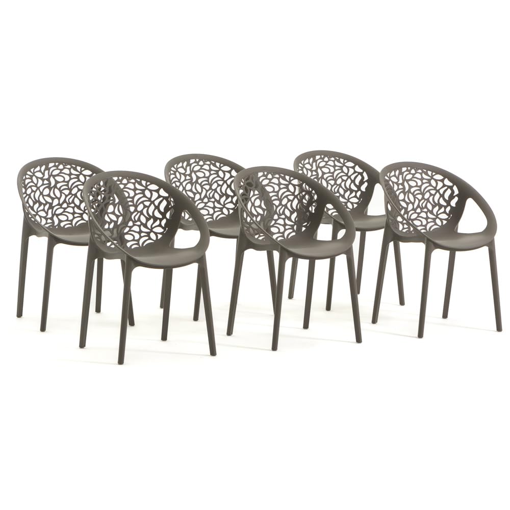 SIEDITI FUORI E DENTRO Sedie, poltrone da esterno, giardino in resina con fibra di vetro impilabili di design, moderne Ambra (6, Tortora)