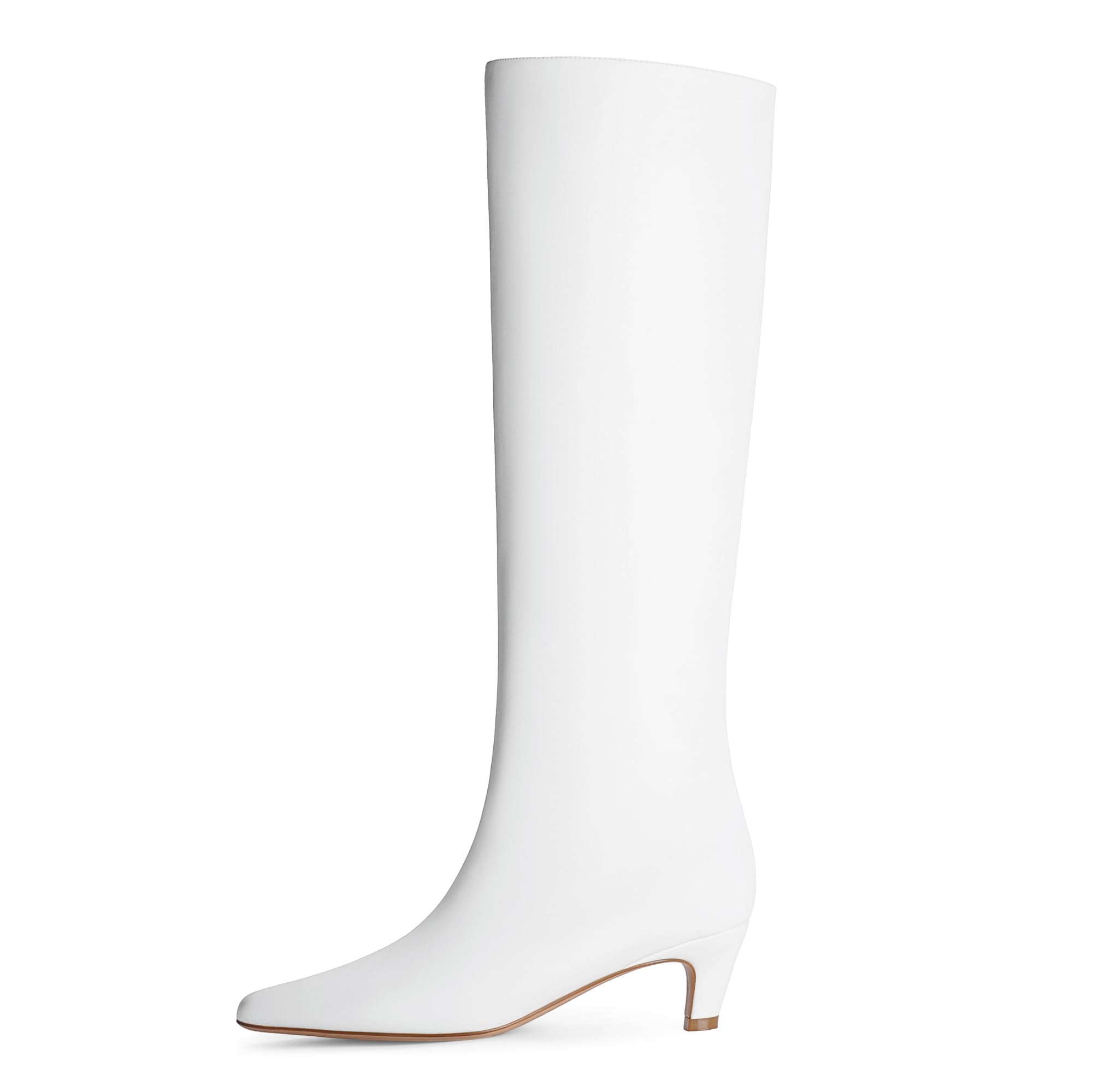 Modatope Knee High White Boots for Women Kitten Low Heel Square Toe Tall Long High Boots Size 7